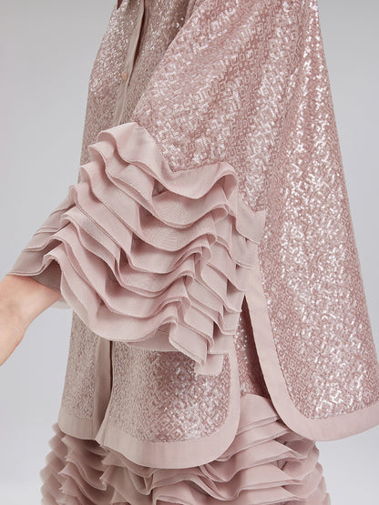 Luxe Ruffled Sequin Pleated Shirt