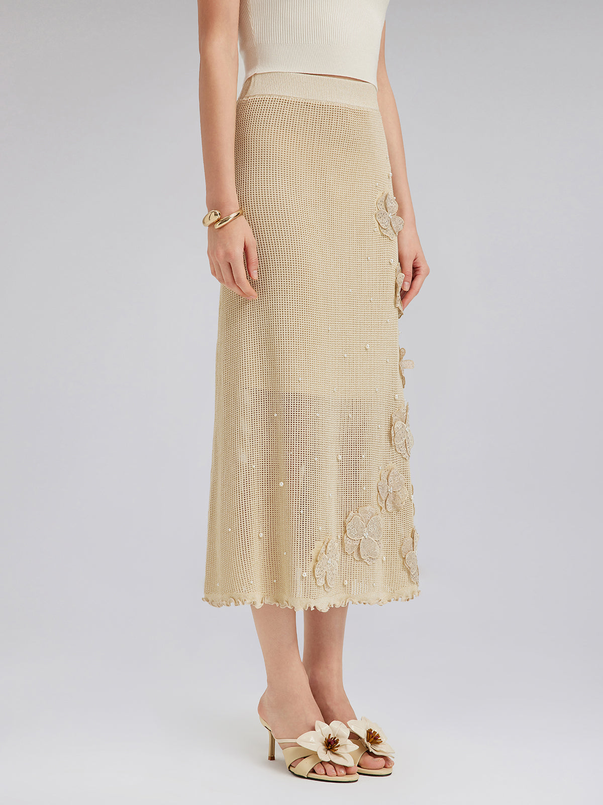 Hand-Lace Beaded Knit Skirt