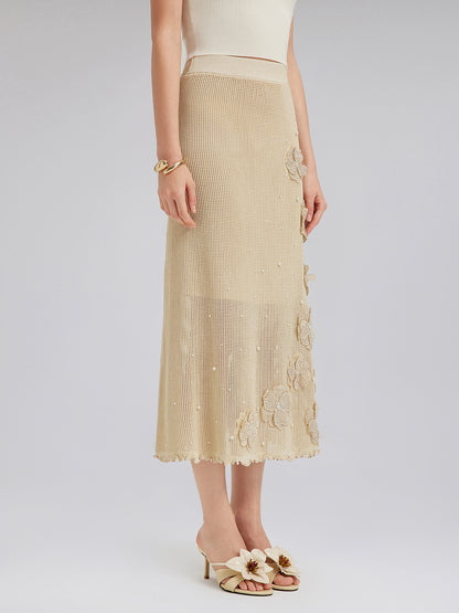 Hand-Lace Beaded Knit Skirt