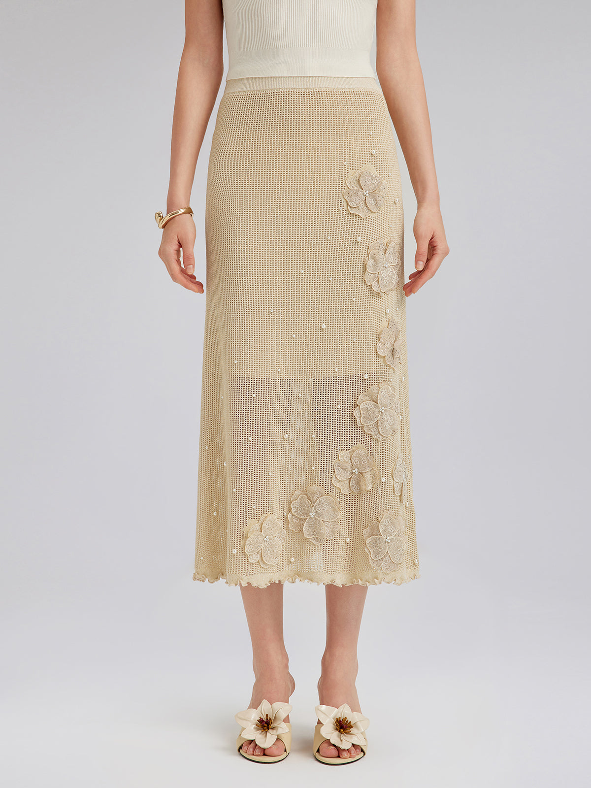 Hand-Lace Beaded Knit Skirt
