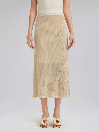 Hand-Lace Beaded Knit Skirt