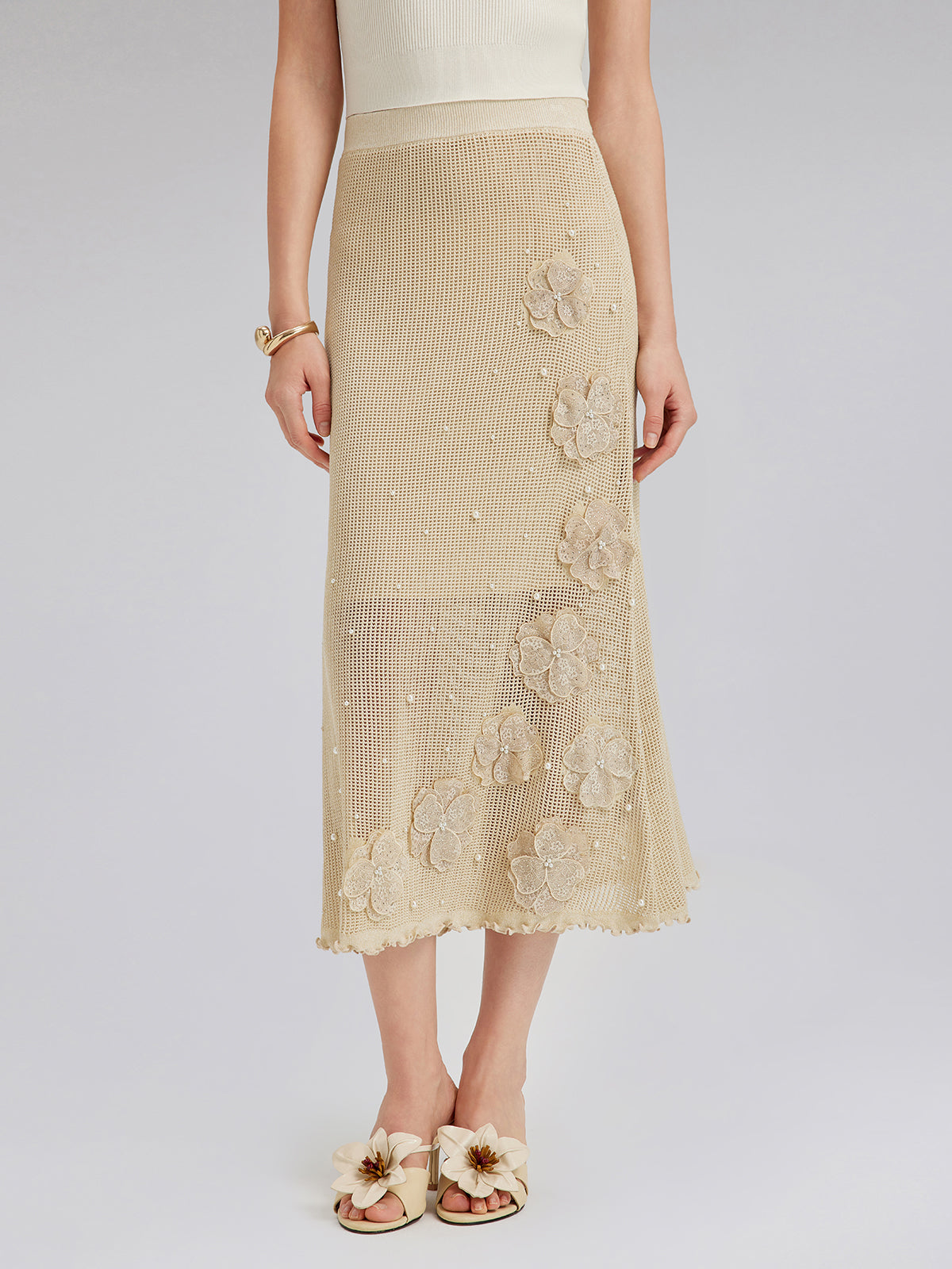Hand-Lace Beaded Knit Skirt