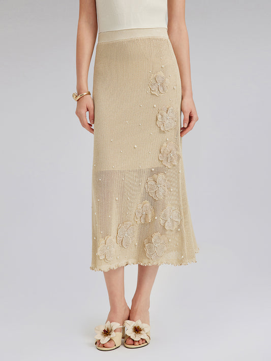 Hand-Lace Beaded Knit Skirt