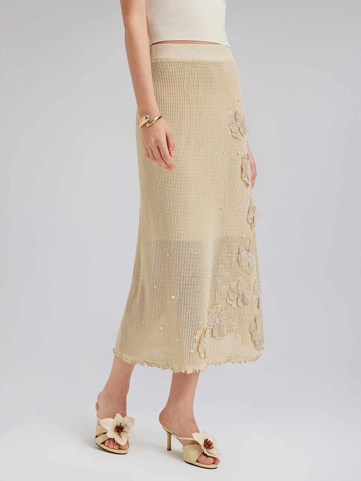 Hand-Lace Beaded Knit Skirt