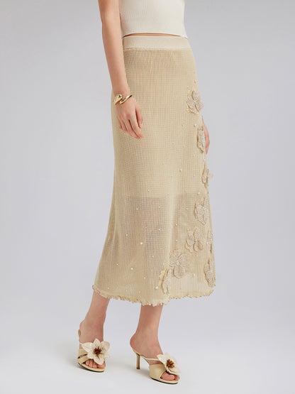 Hand-Lace Beaded Knit Skirt