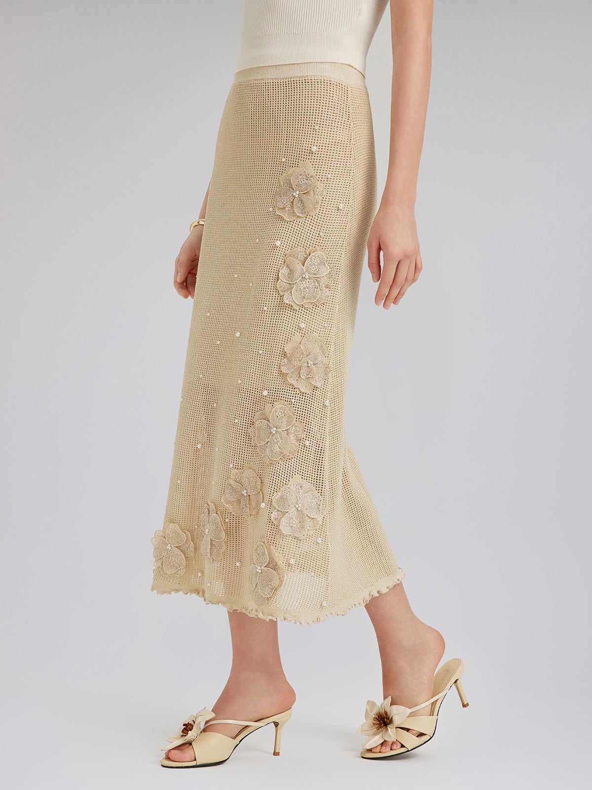 Hand-Lace Beaded Knit Skirt