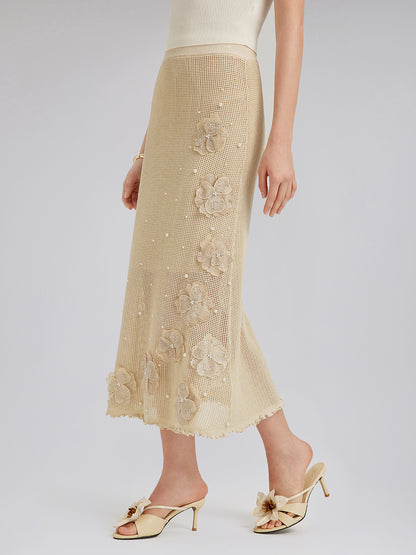 Hand-Lace Beaded Knit Skirt
