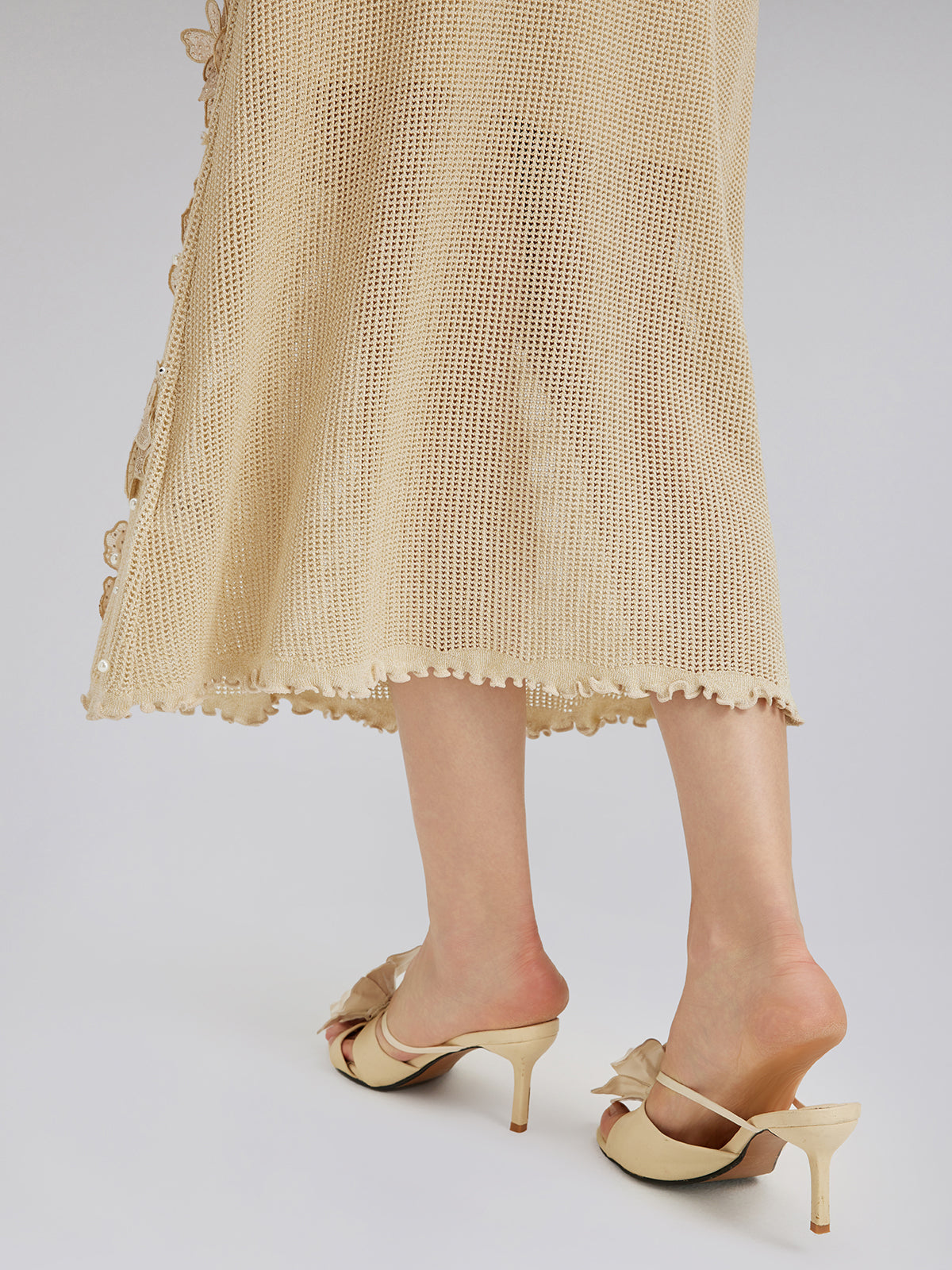 Hand-Lace Beaded Knit Skirt