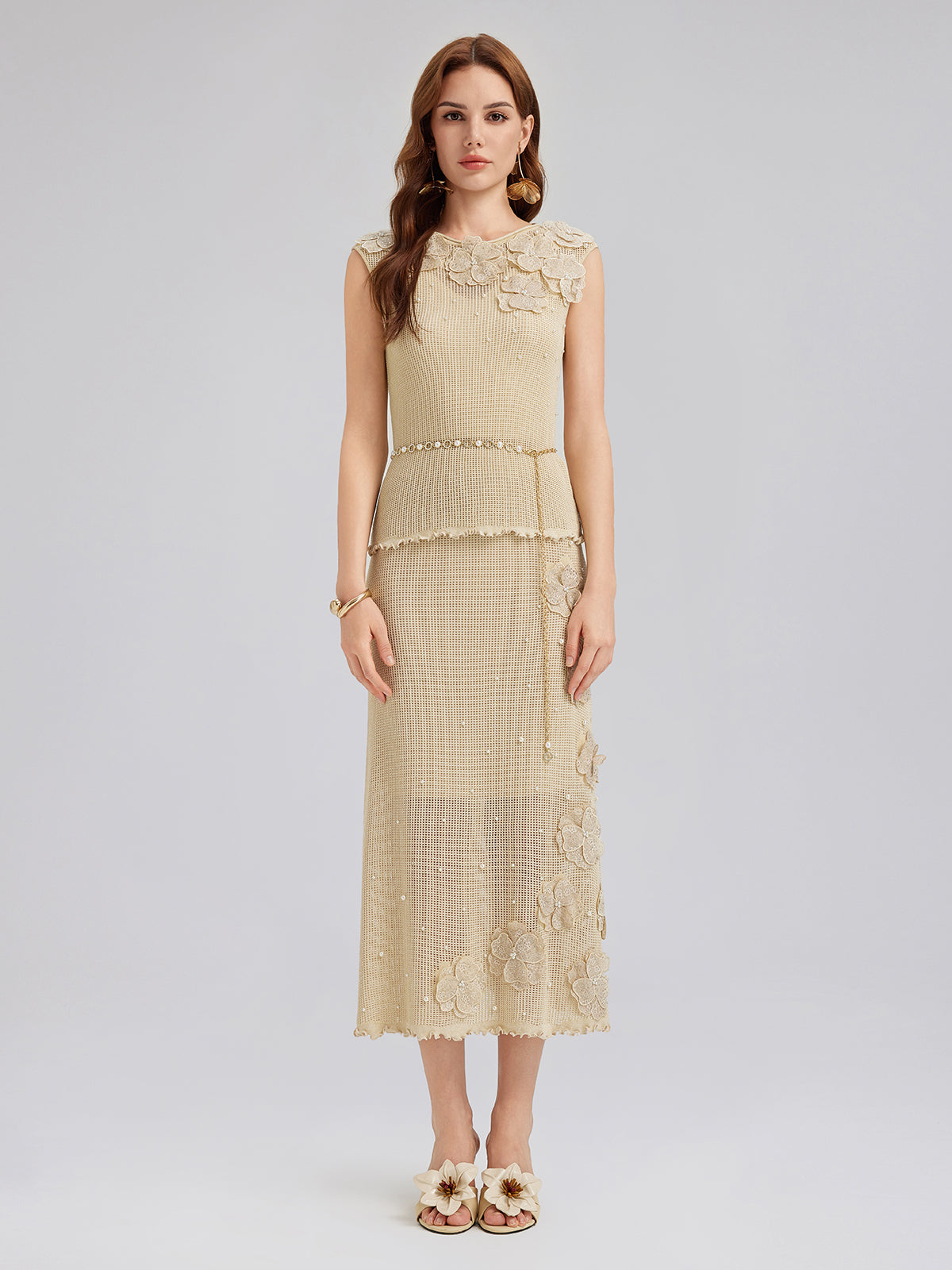 Hand-Lace Beaded Knit Skirt
