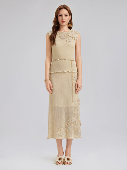 Hand-Lace Beaded Knit Skirt