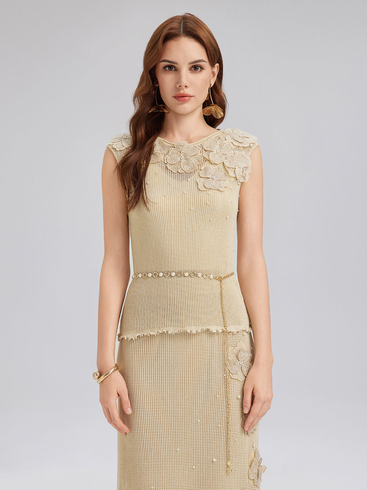 Hand-Lace Beaded Knit Top