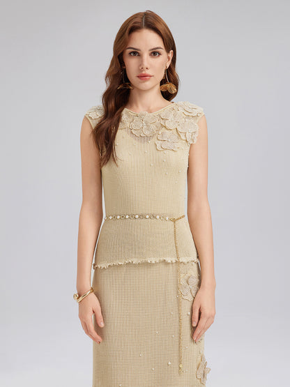 Hand-Lace Beaded Knit Top