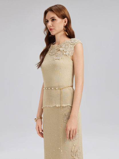 Hand-Lace Beaded Knit Top