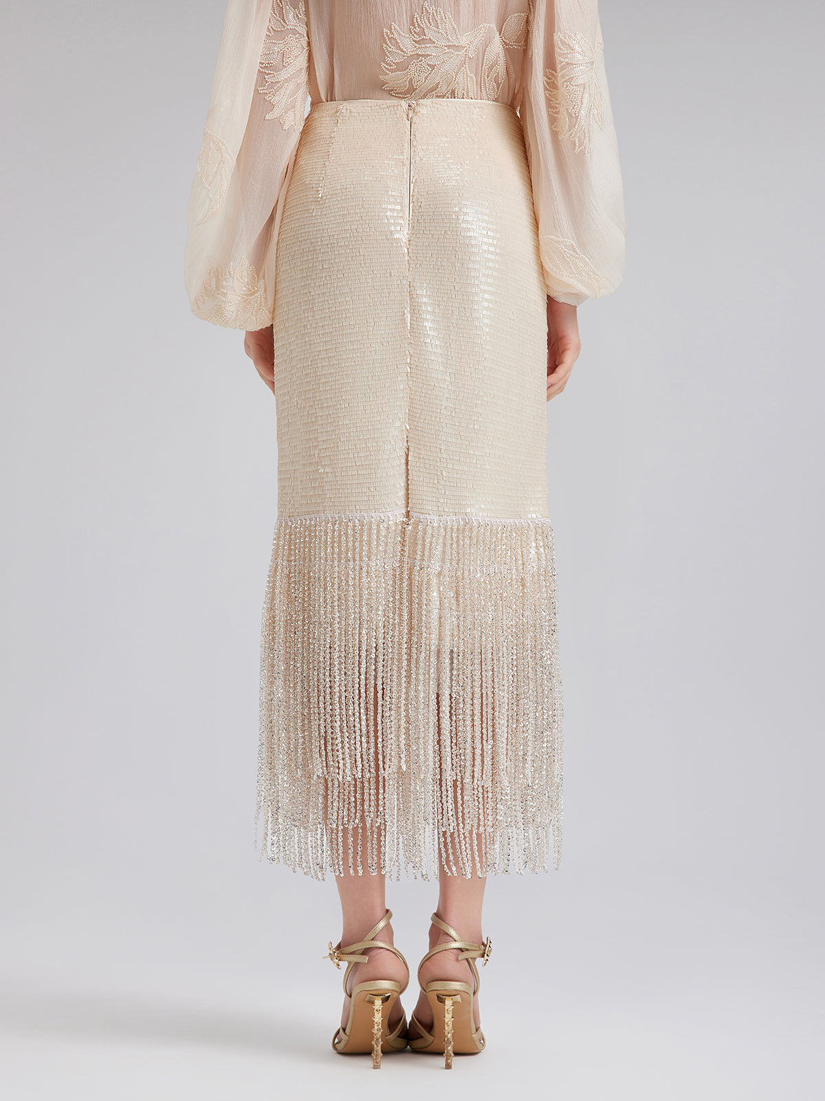 Sequin Crystal Fringe Split Skirt