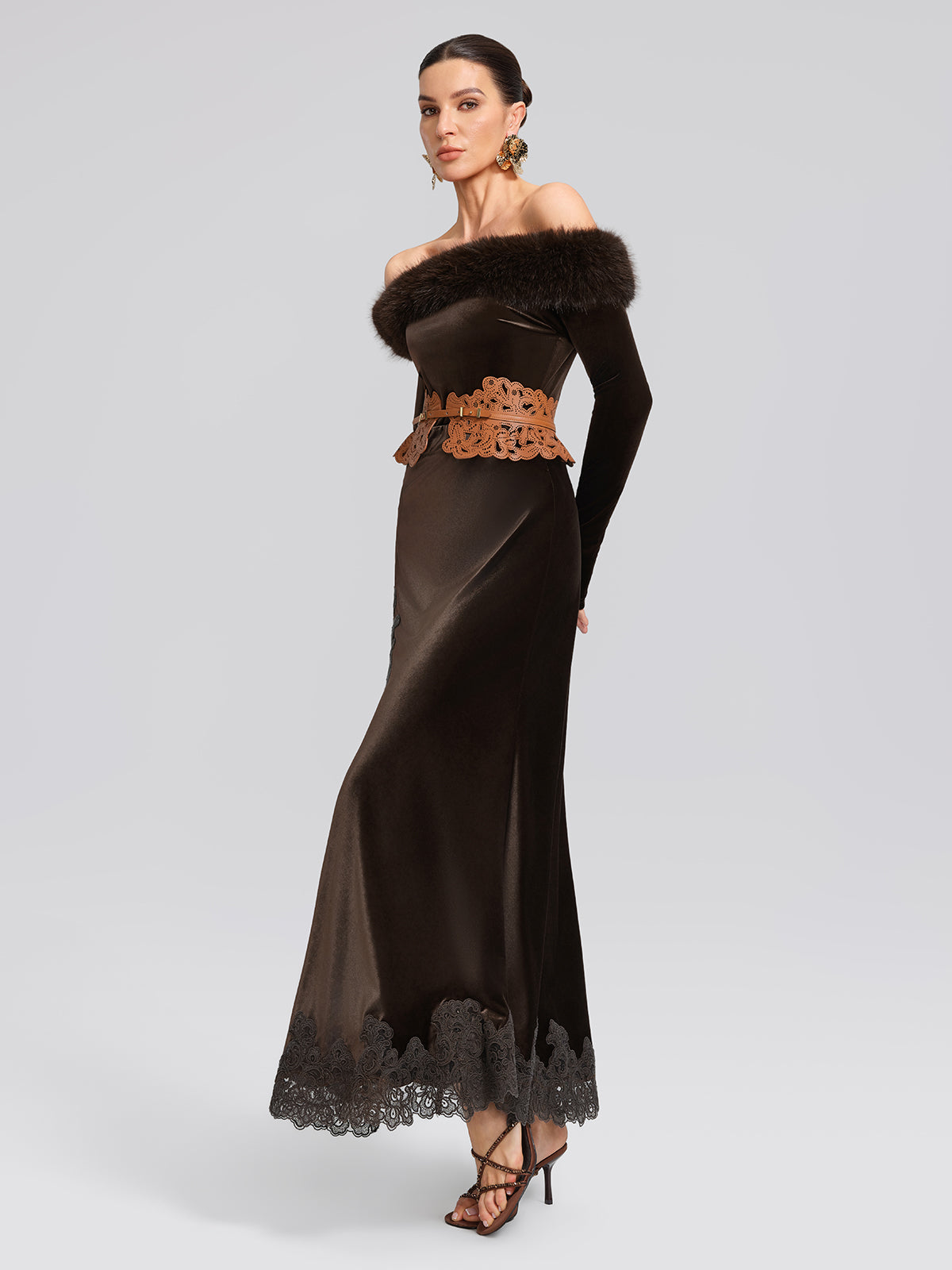 Faux-Fur Off-Shoulder Velvet Top