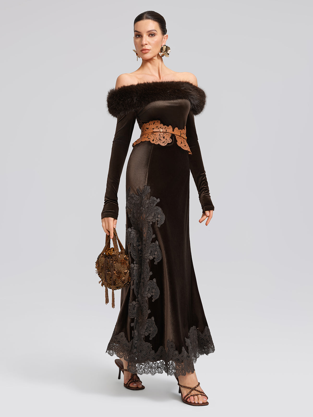 French Lace Velvet Skirt with Slit
