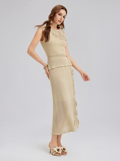 Hand-Lace Beaded Knit Skirt