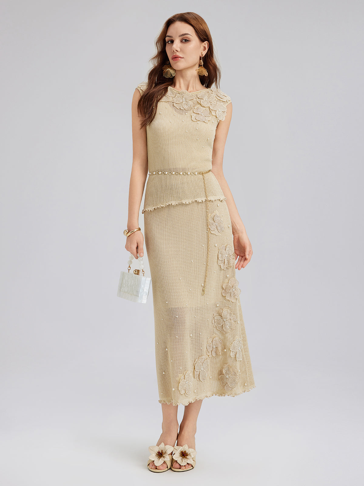 Hand-Lace Beaded Knit Skirt