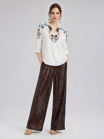 Light Luxury Sequin Wide-Leg Pants