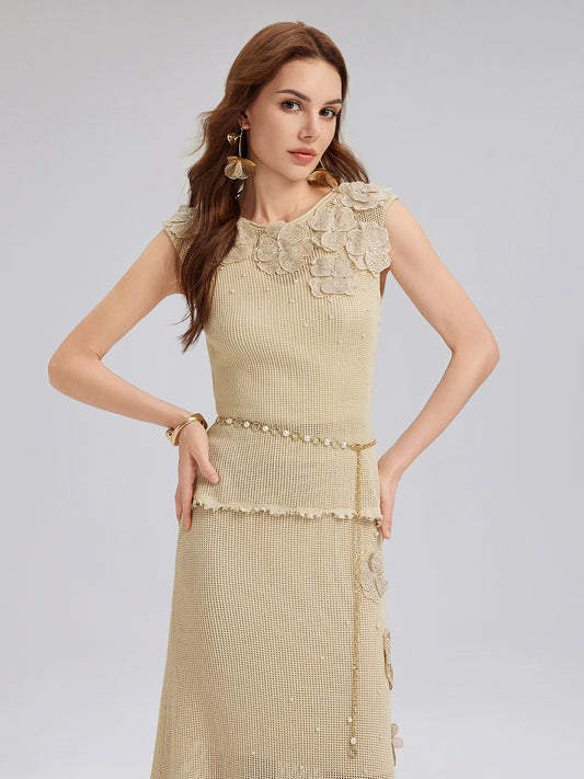 Hand-Lace Beaded Knit Top