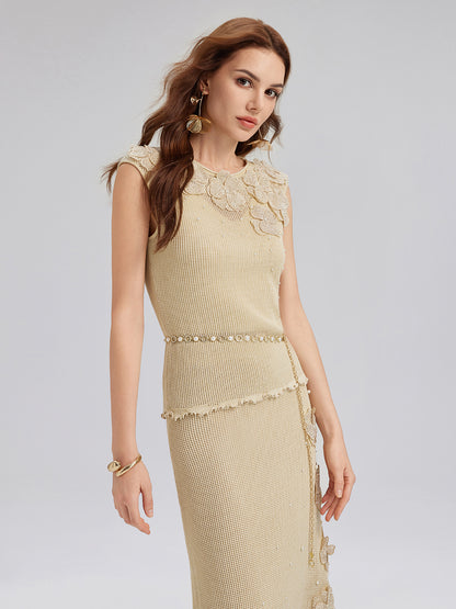 Hand-Lace Beaded Knit Top