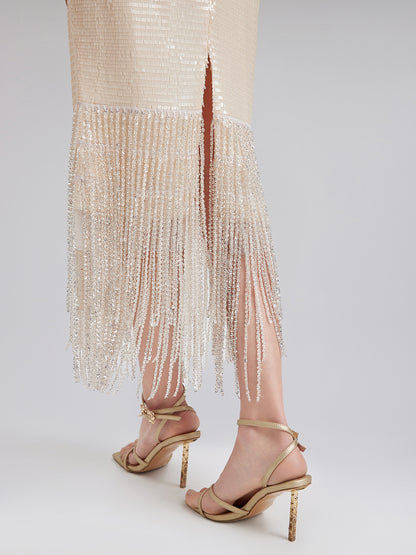 Sequin Crystal Fringe Split Skirt