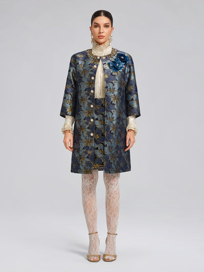 Hand-Sewn Crystal Floral Jacquard Jacket