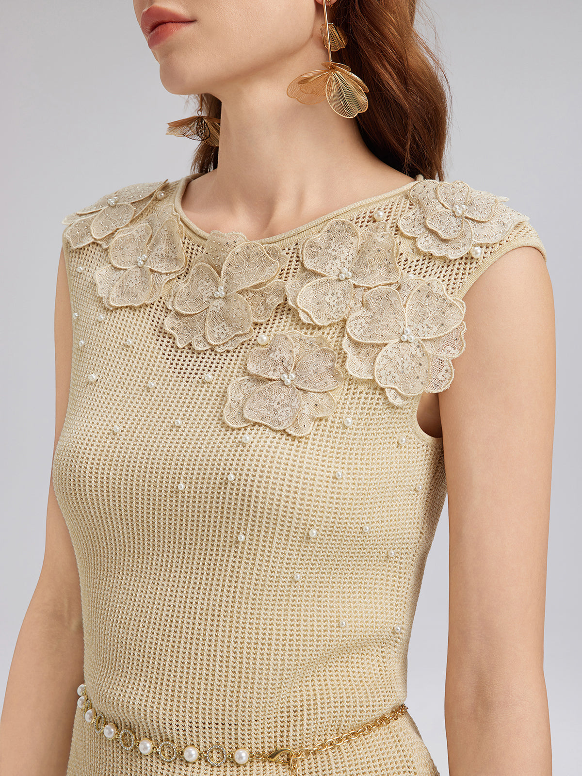 Hand-Lace Beaded Knit Top