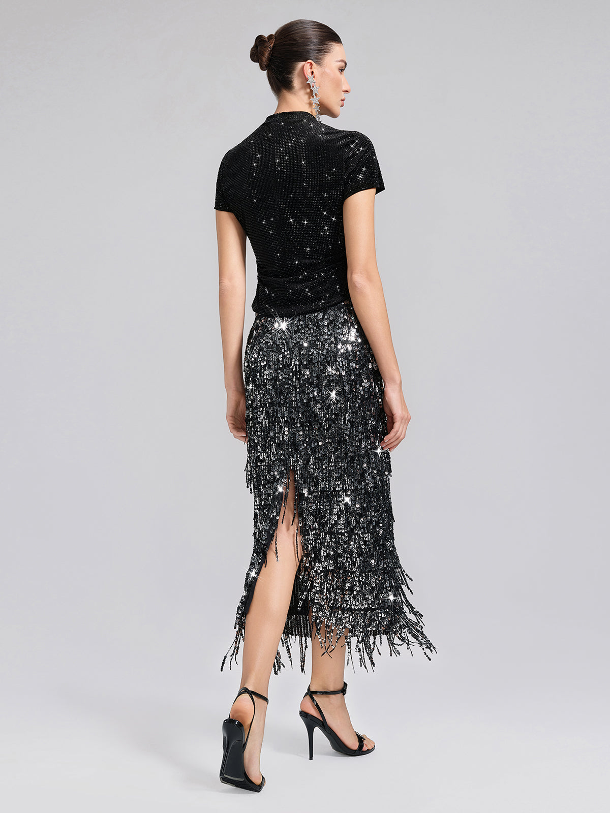 Rhinestoned Velvet Short-Sleeve Top