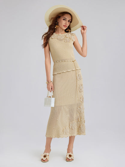 Hand-Lace Beaded Knit Skirt