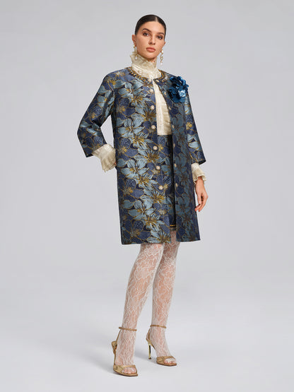 Hand-Sewn Crystal Floral Jacquard Jacket
