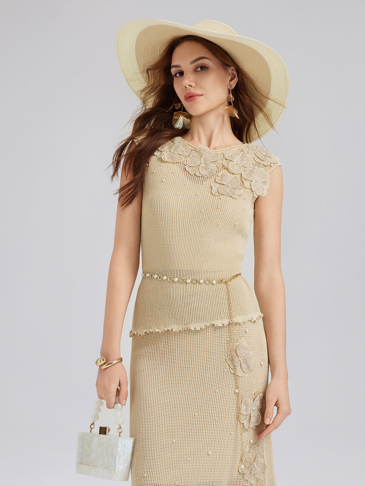 Hand-Lace Beaded Knit Top