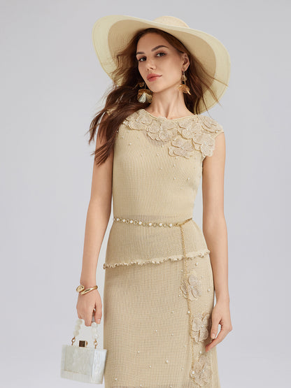 Hand-Lace Beaded Knit Top