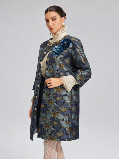 Hand-Sewn Crystal Floral Jacquard Jacket