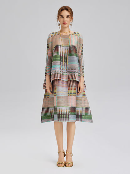 Geometric Print Pleated Elastic Waist Set
