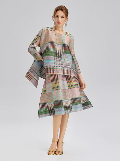 Geometric Print Pleated Elastic Waist Set