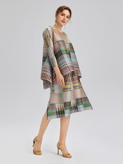 Geometric Print Pleated Elastic Waist Set