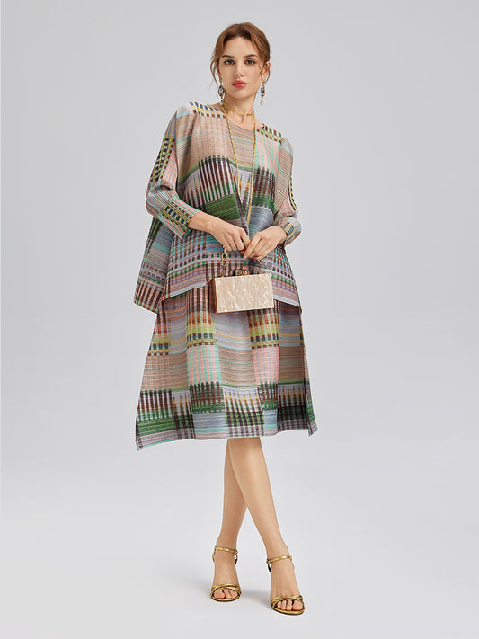 Geometric Print Pleated Elastic Waist Set