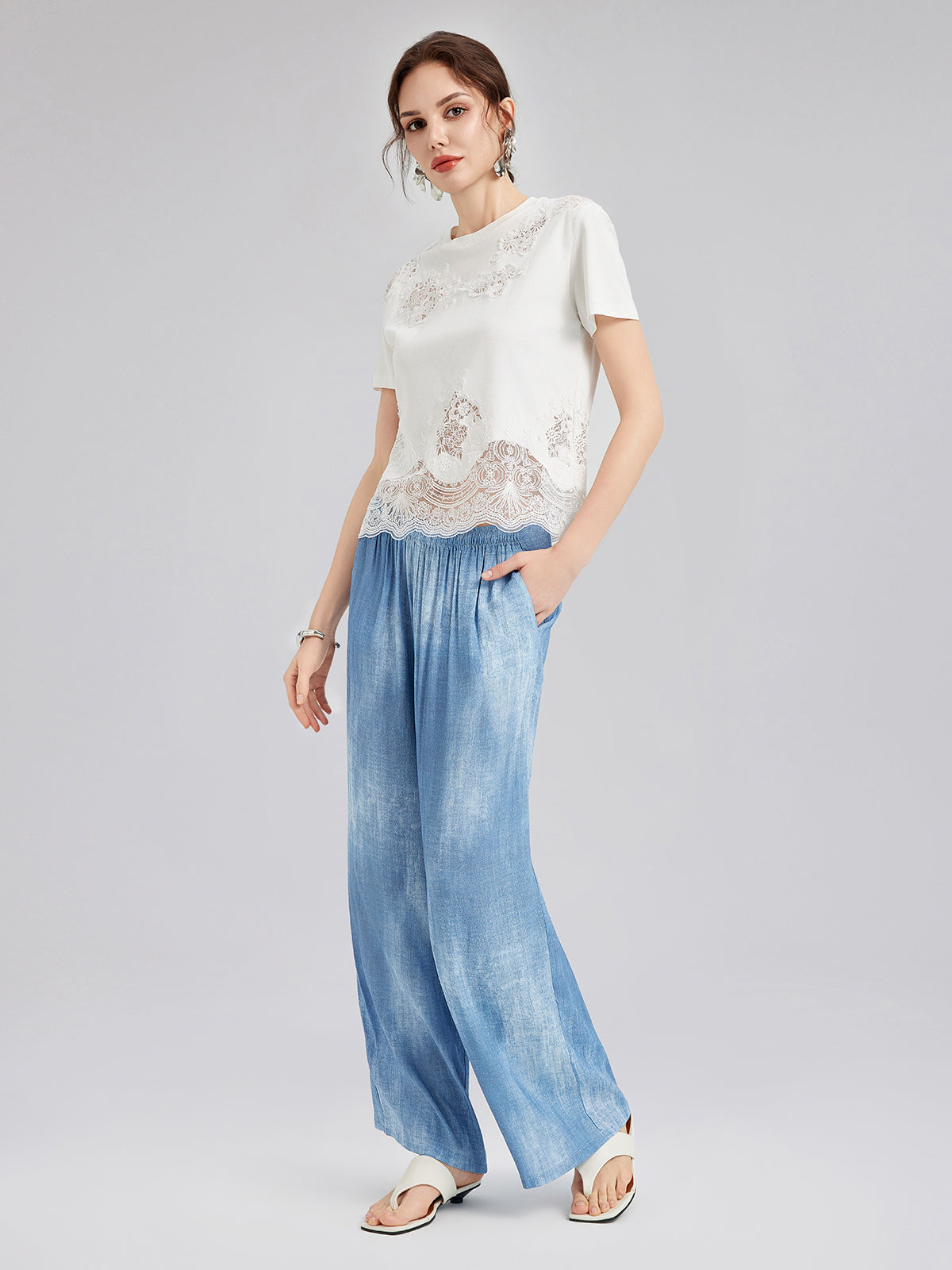 Gradient-Dyed Printed Denim Pants
