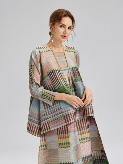Geometric Print Pleated Elastic Waist Set