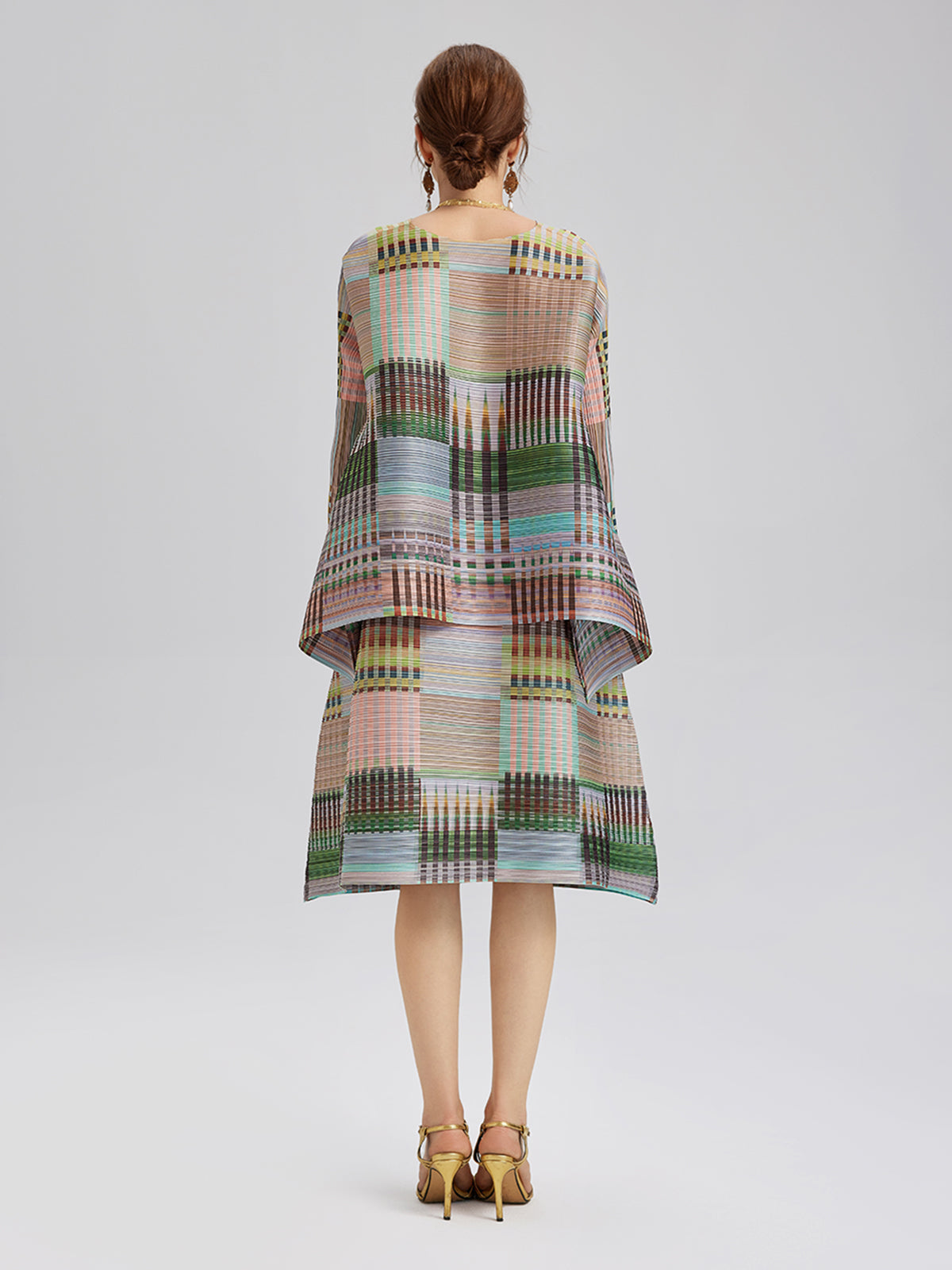 Geometric Print Pleated Elastic Waist Set
