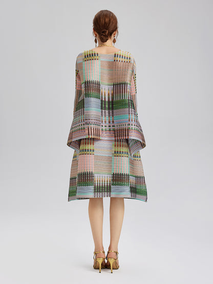 Geometric Print Pleated Elastic Waist Set