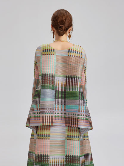 Geometric Print Pleated Elastic Waist Set