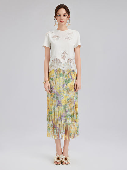 Fashion Lace-Trimmed Cotton Tee