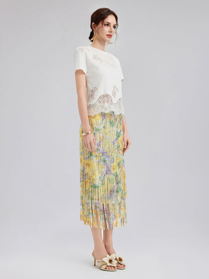 Fashion Lace-Trimmed Cotton Tee