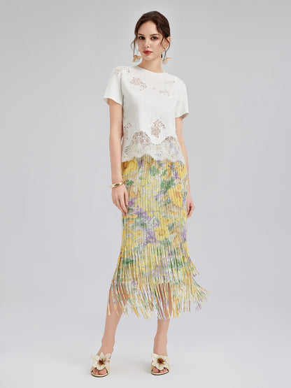 Fashion Lace-Trimmed Cotton Tee