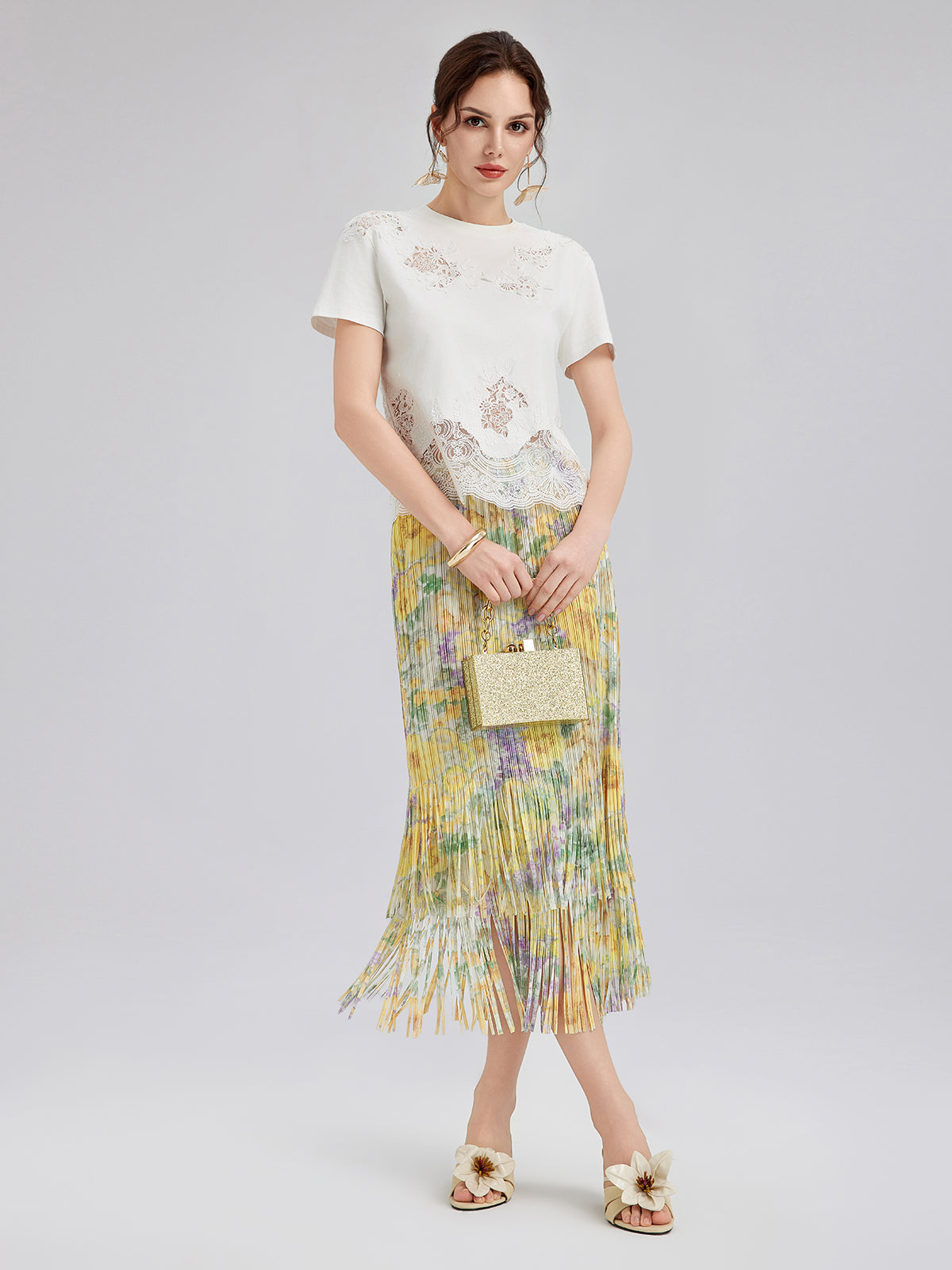 Fashion Lace-Trimmed Cotton Tee