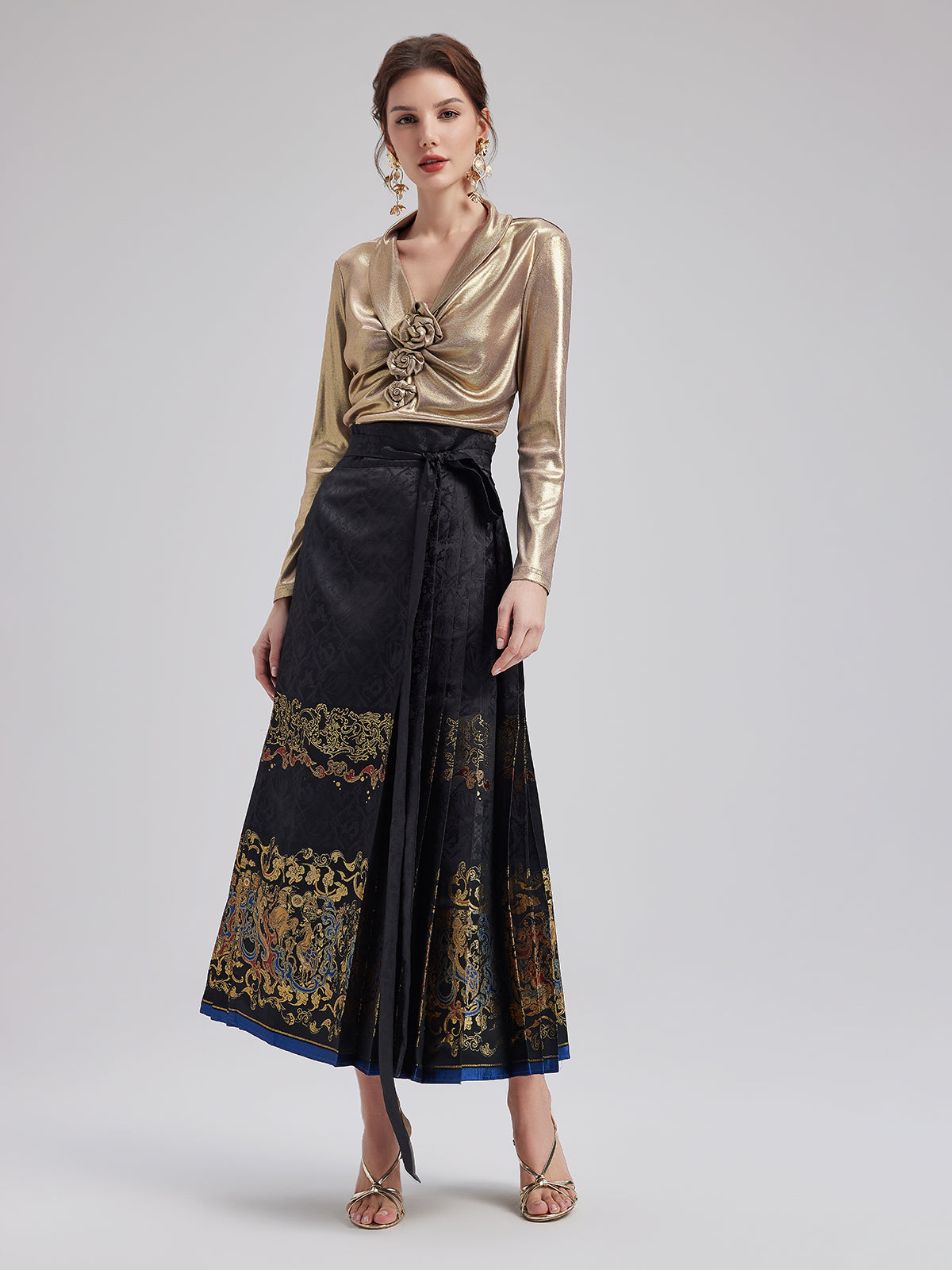 Elegant Rose Pleated V-neck Top