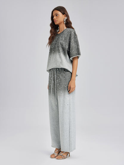 Ombre Rhinestones Washed Knit Pants