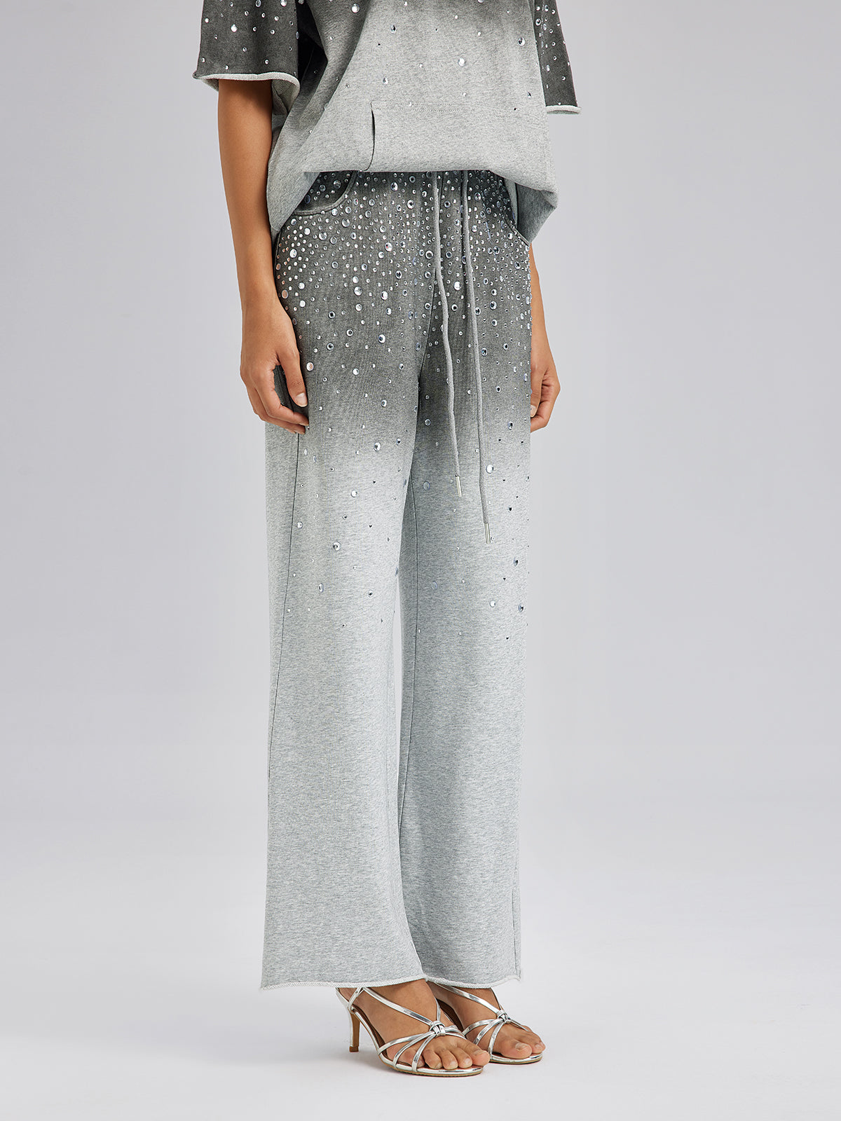 Ombre Rhinestones Washed Knit Pants